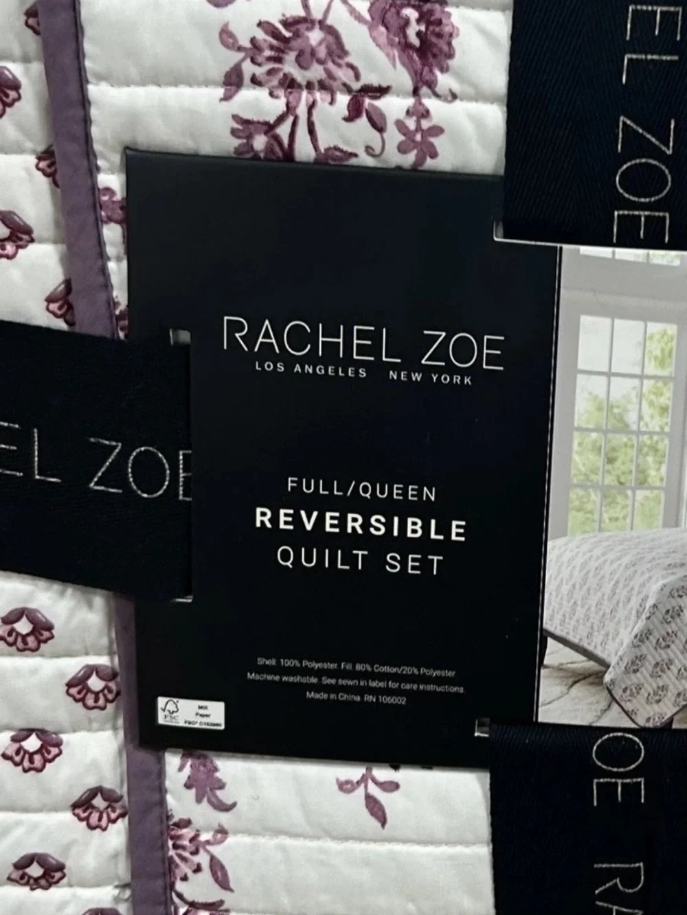 Rachel Zoe Purple Plum and Off White Full/Queen Reversible Quilt Set 88”x92”